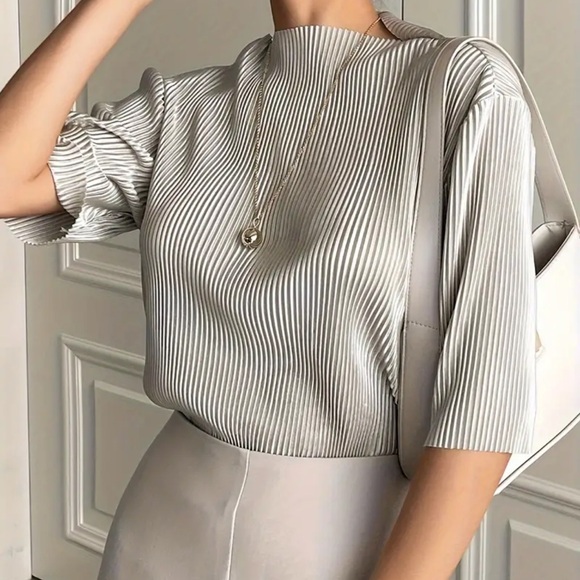 Chic Boat Neck Blouse with Luxurious Texture - Fashion - Picture 2 of 4